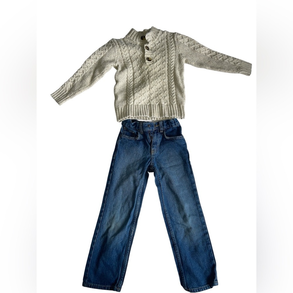 Cat & Jack Toddler Boys Fall Knit Sweater & Jeans Set 5T